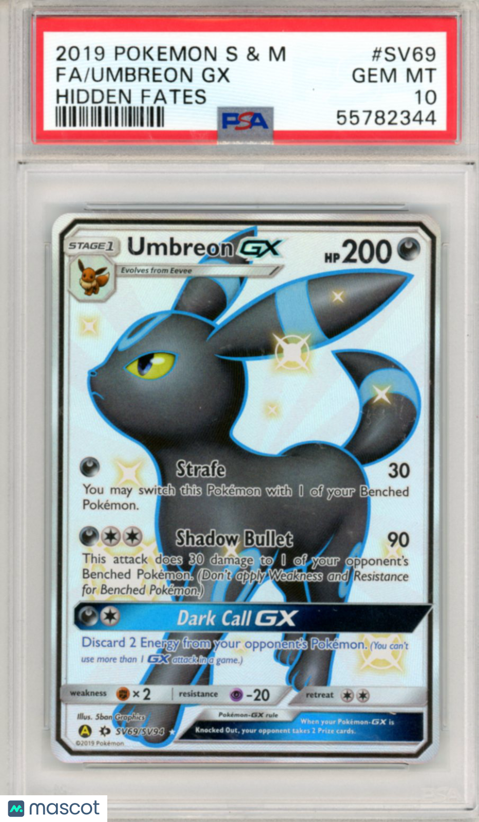 2019 Pokemon Sun & Moon Hidden Fates Umbreon GX #SV69 FA PSA 10 GEM MINT