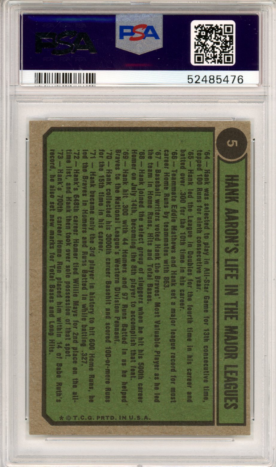 1974 Topps Hank Aaron Aaron Special 1966 69 #5 PSA 5 - Graded Sports Cards