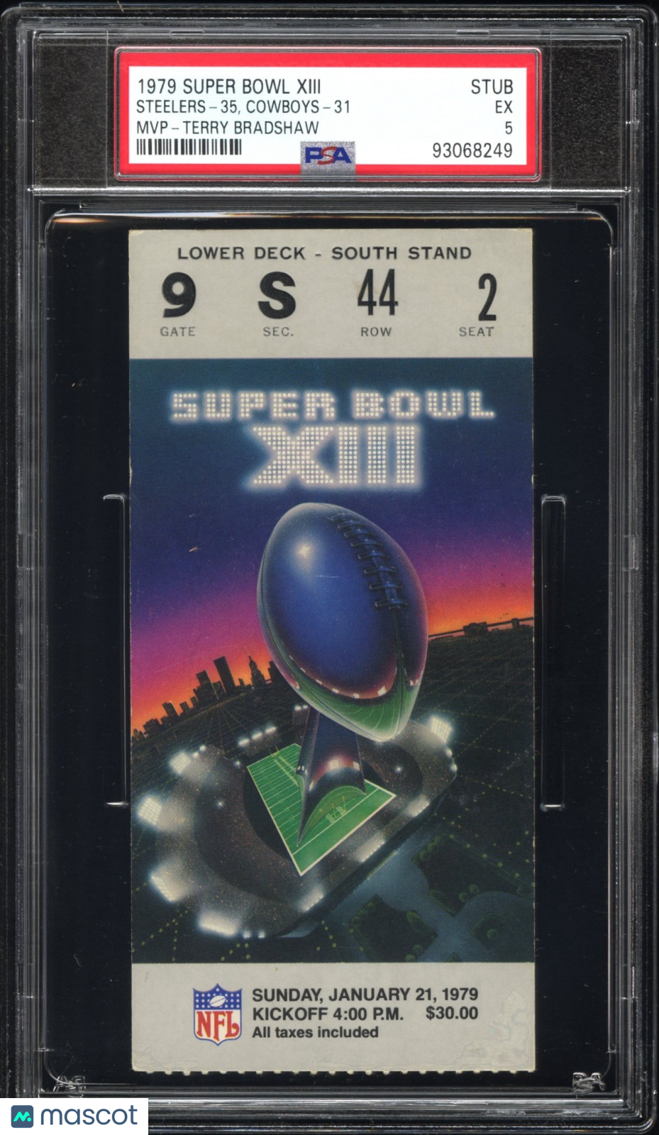 1979 Super Bowl XIII Ticket Stub Terry Bradshaw MVP PSA 5 - Graded Ticket Stubs