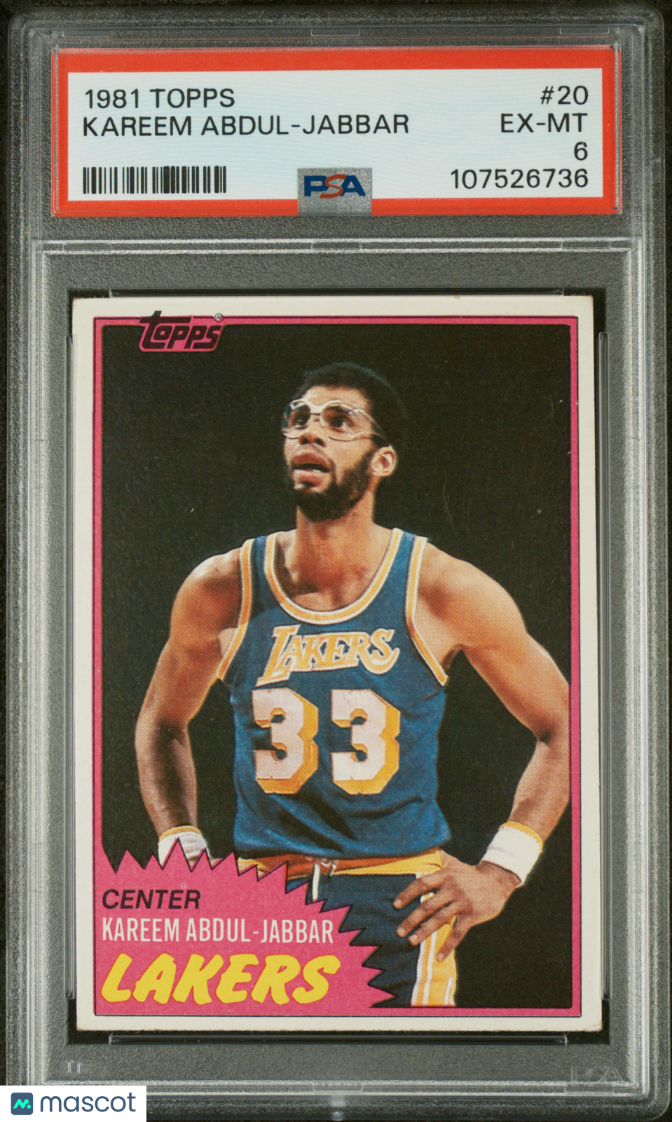1981 Topps Kareem Abdul-Jabbar #20 PSA 6 Los Angeles Lakers - Graded Sports Cards