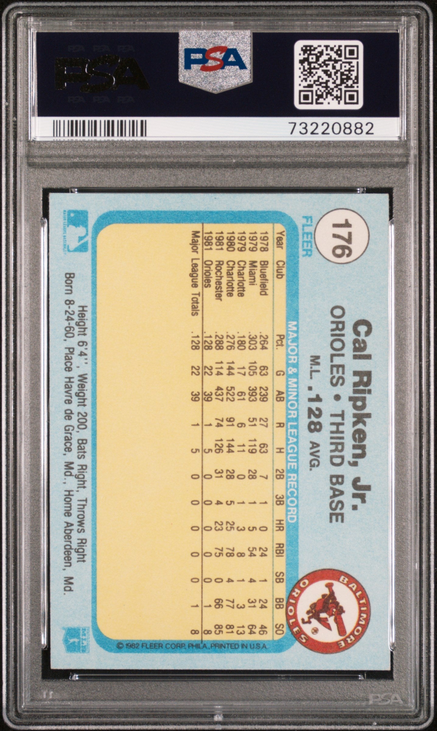 1982 Fleer Cal Ripken JR. #176 PSA 8 - Graded Sports Cards