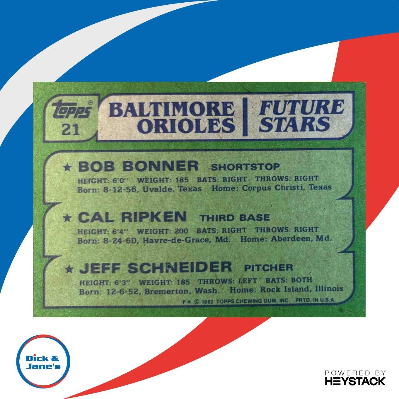 1982 Topps Future Stars (Bob Bonner Cal Ripken Jeff Schneider) #21 RC Baltimore - Sports Cards
