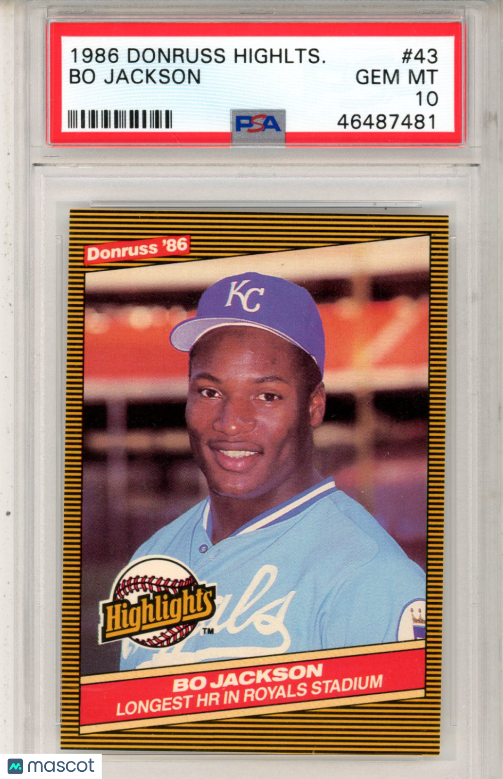 1986 Donruss Highlights Bo Jackson Rookie #43 PSA 10 GEM MINT Kansas City Royals - Graded Sports Cards