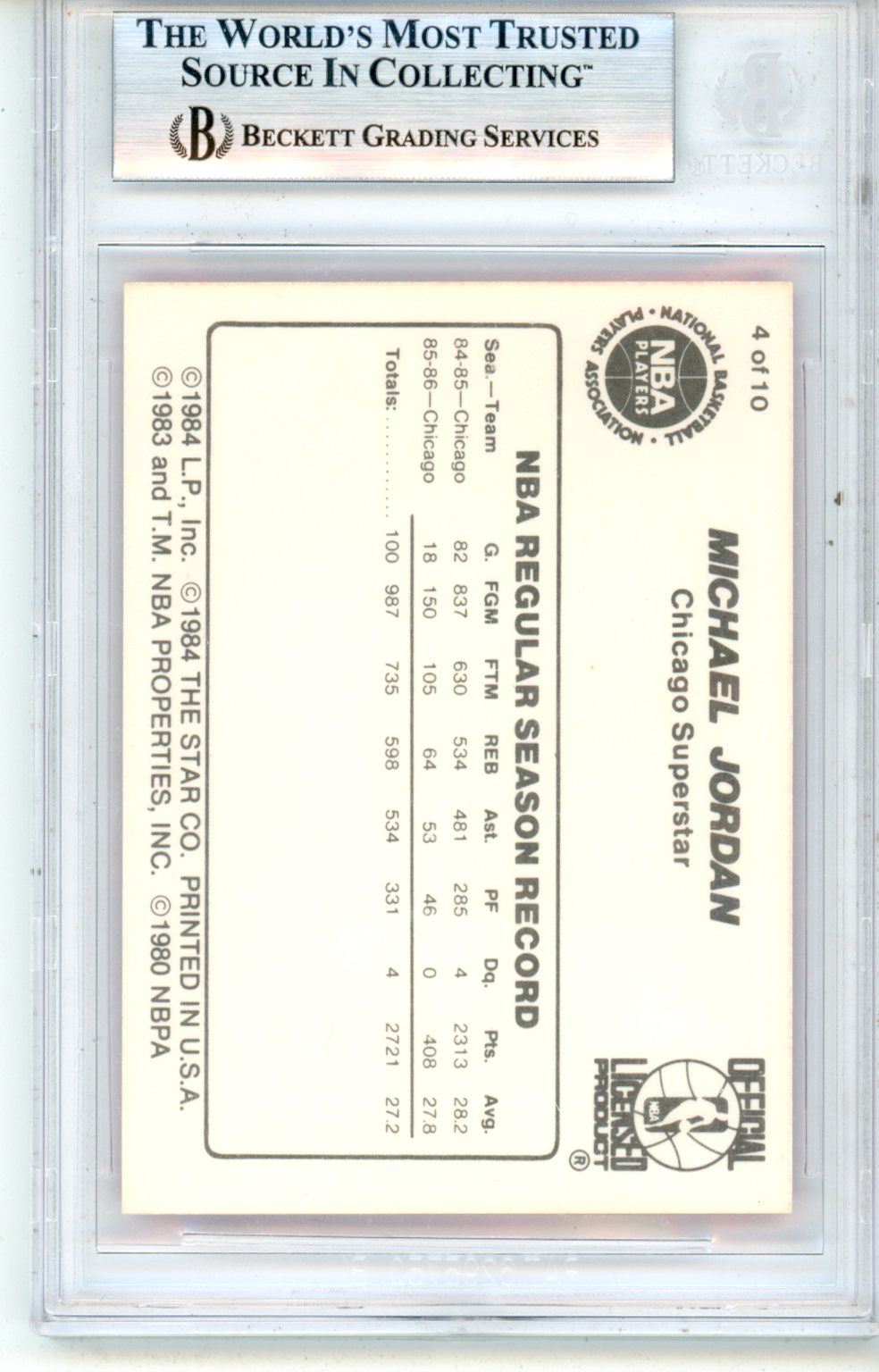 1986 Star Michael Jordan Pro Stats #4 BGS 7.5 (9.0 Centering 9.5 Corners) WOW - Graded Sports Cards