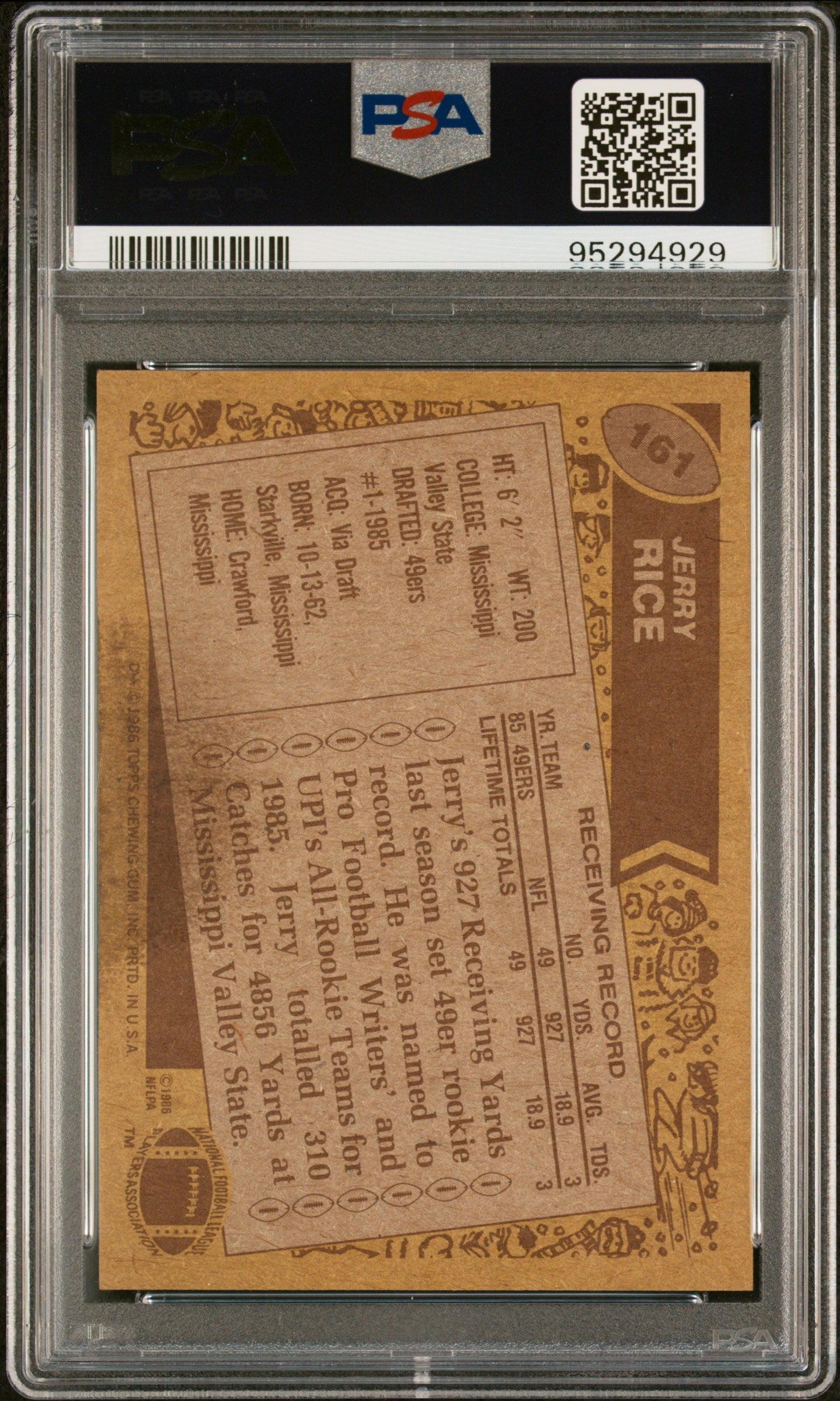 1986 Topps Jerry Rice Rookie #161 PSA 5 San Francisco 49ers - Graded Sports Cards