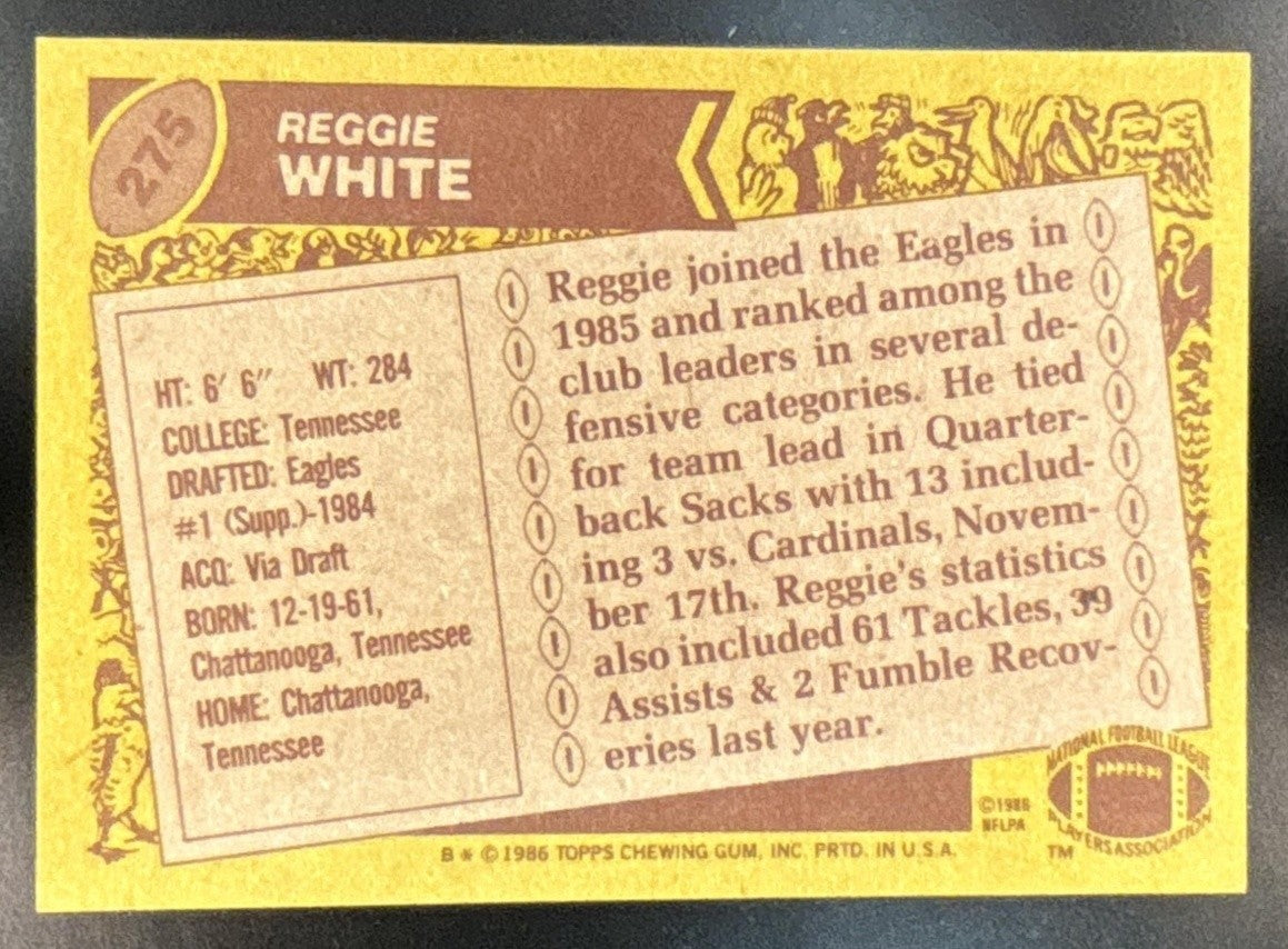 1986 Topps Reggie White #275 RC Philadelphia Eagles - Sports Cards
