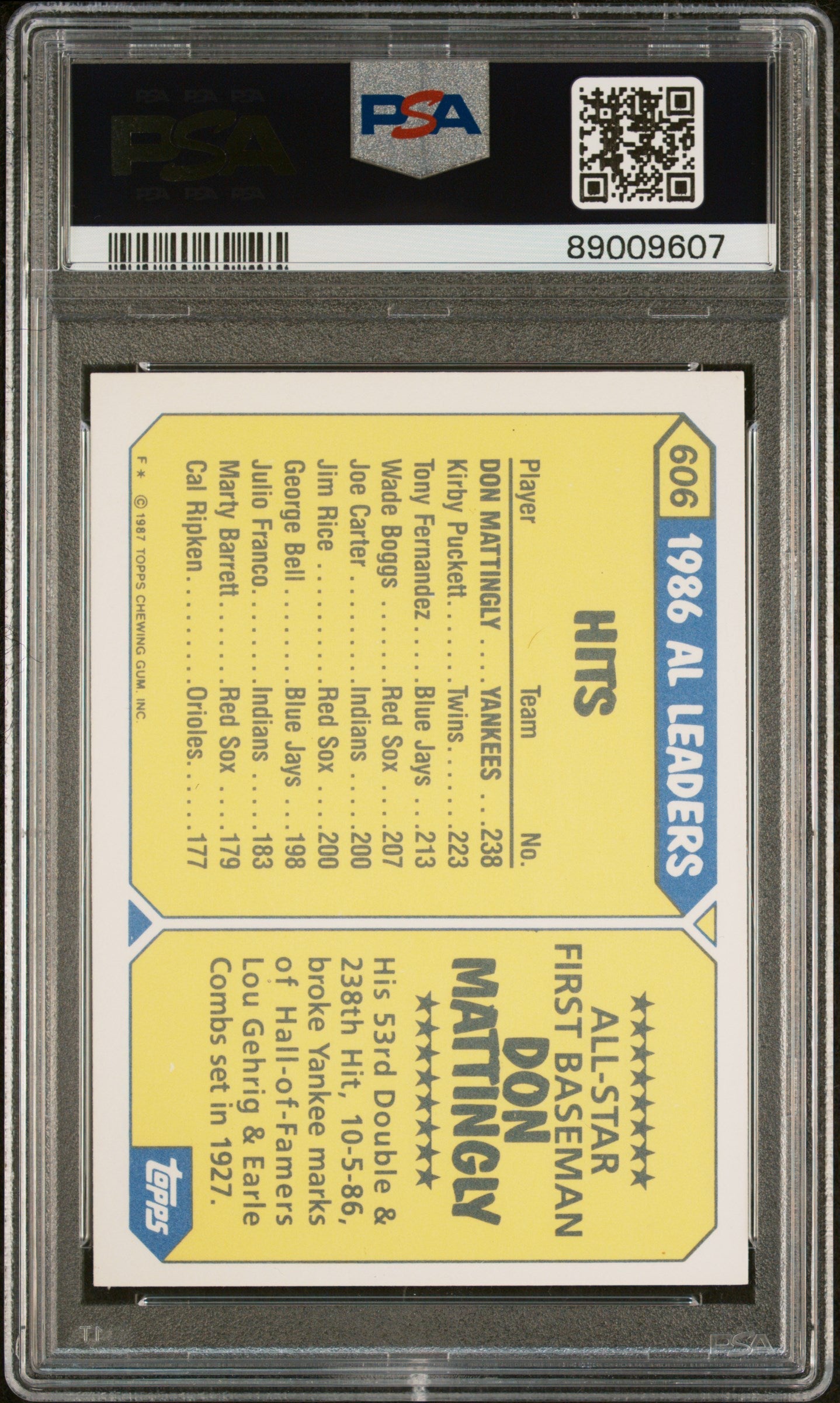 1987 Topps Tiffany Don Mattingly Trademark On Front #606 PSA 8 - Graded Sports Cards