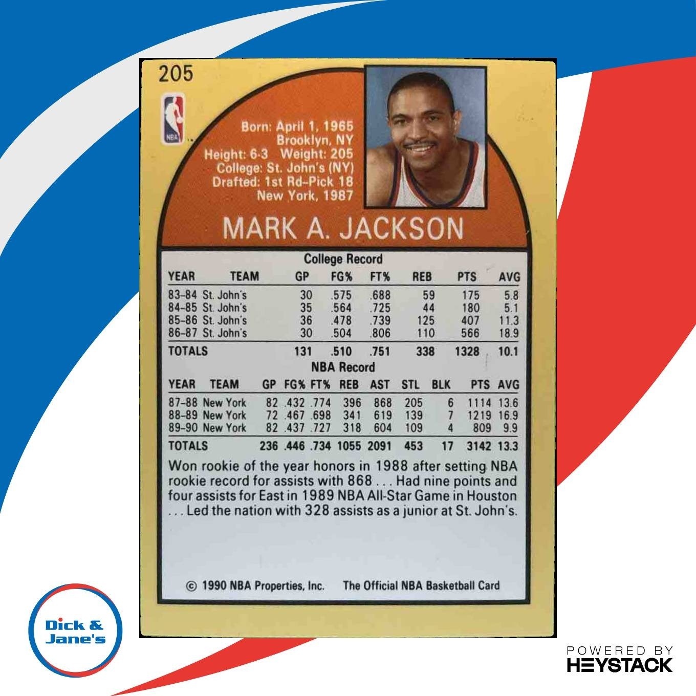 1990-91 Hoops Mark Jackson #205 New York Knicks - Sports Cards