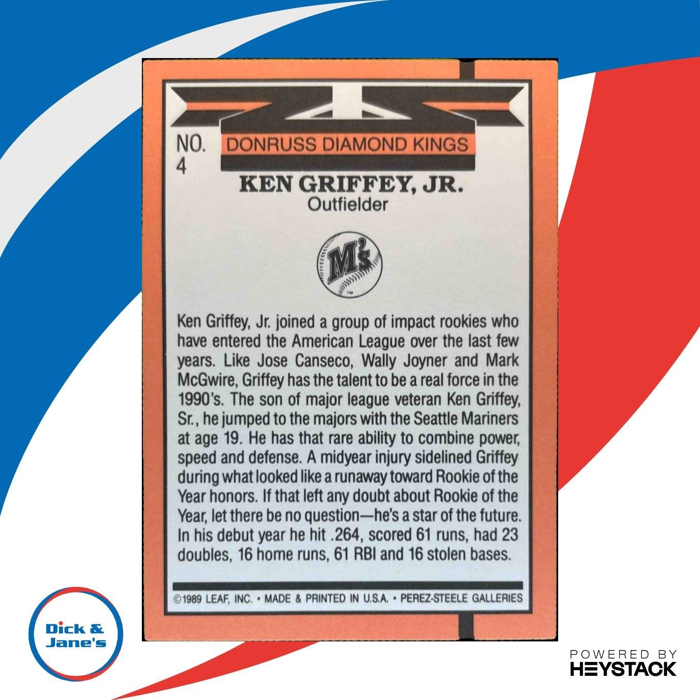 1990 Donruss Ken Griffey Jr. Super Diamond Kings #4 Seattle Mariners - Sports Cards