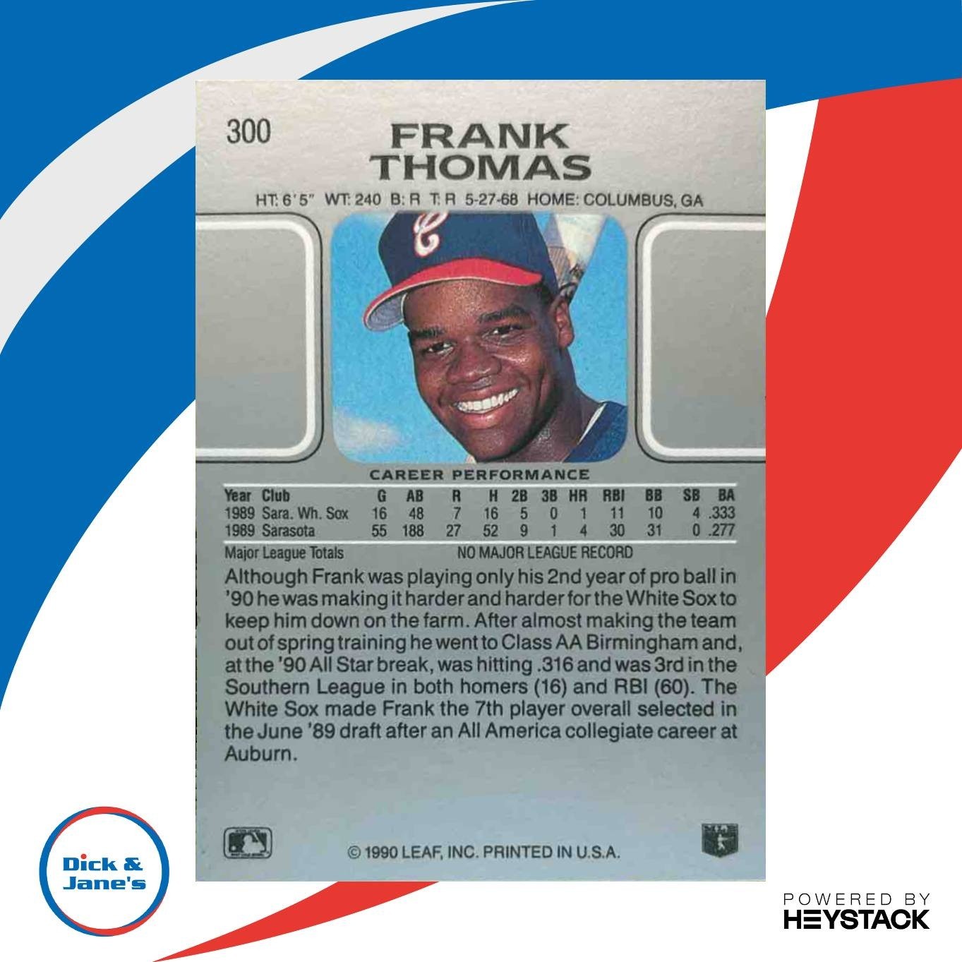 1990 Leaf Frank Thomas #300 RC Chicago White Sox - Sports Cards