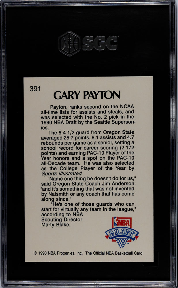 1990 Nba Hoops Gary Payton Rookie #391 SGC 9 Seattle Supersonics Graded Sports Cards