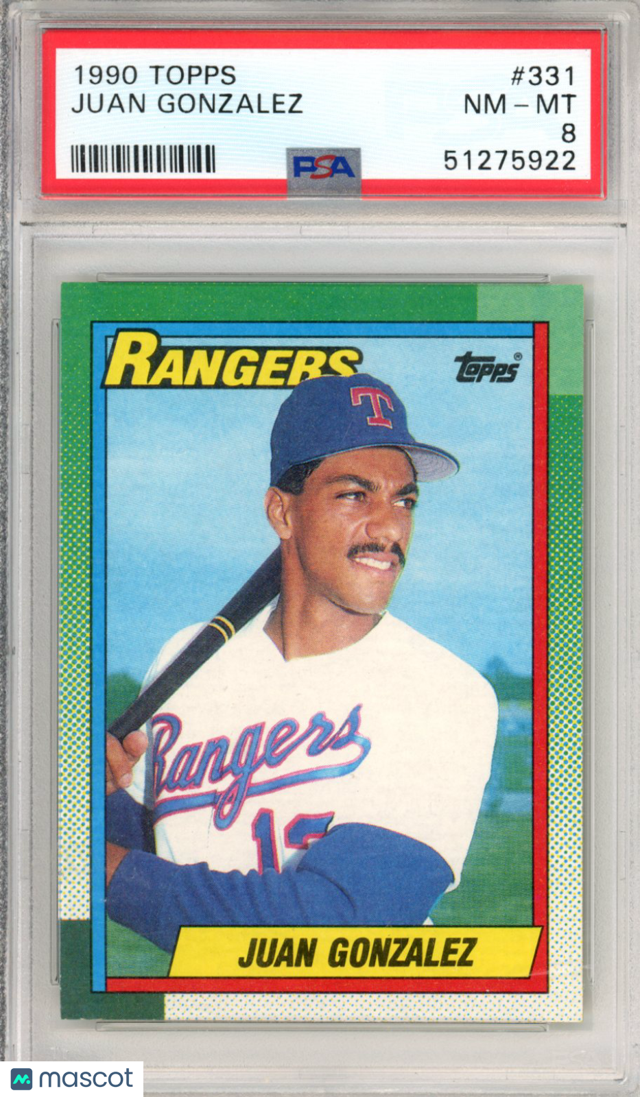 1990 Topps Juan Gonzalez Rookie #331 PSA 8 Texas Rangers Graded Sports Cards