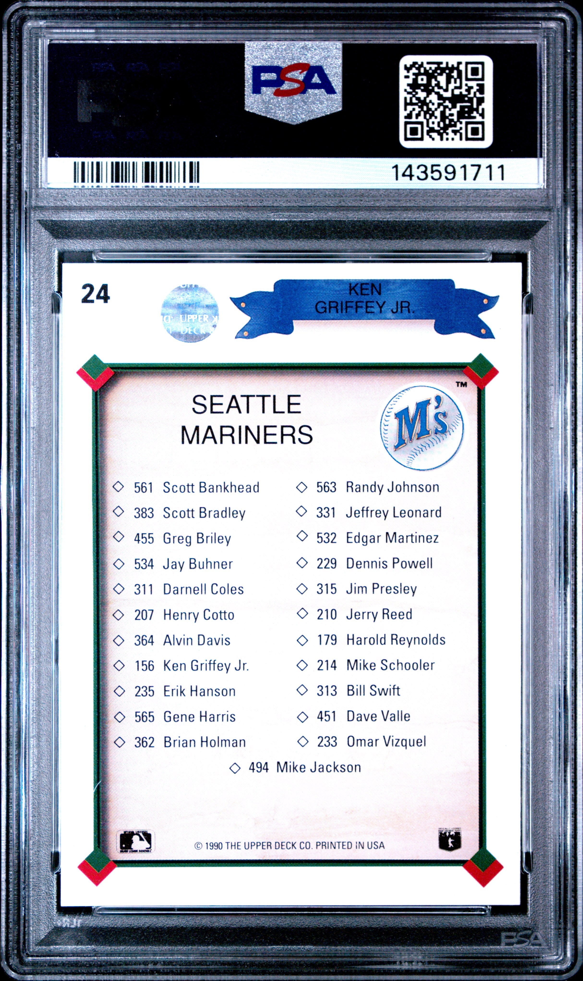 1990 Upper Deck Ken Griffey JR. Mariners Checklist #24 PSA 9 - Graded Sports Cards