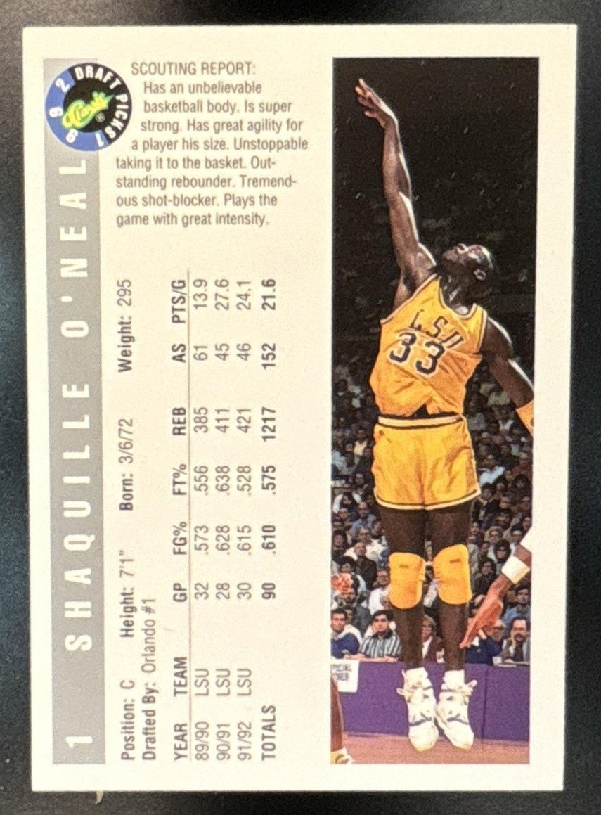 1992-93 Classic Draft Picks Shaquille O’Neal #1 RC - Sports Cards