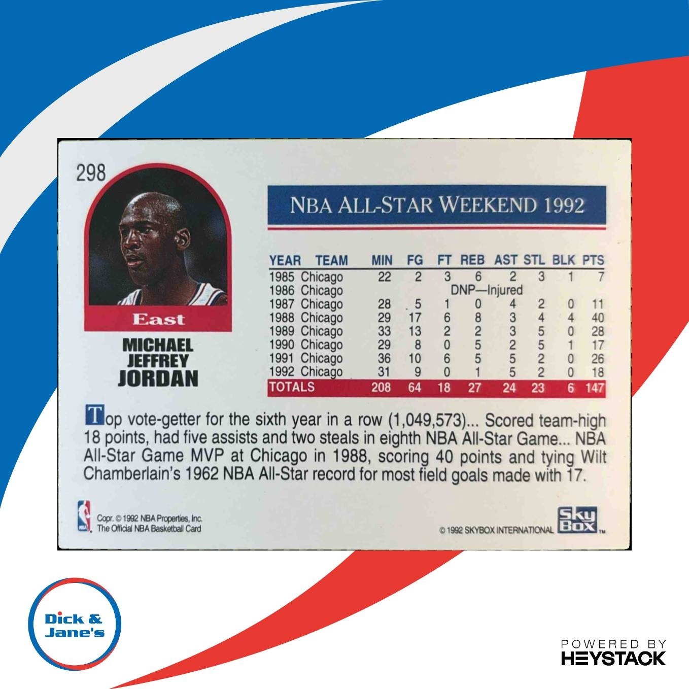 1992-93 Hoops Michael Jordan #298 All-Star Chicago Bulls - Sports Cards