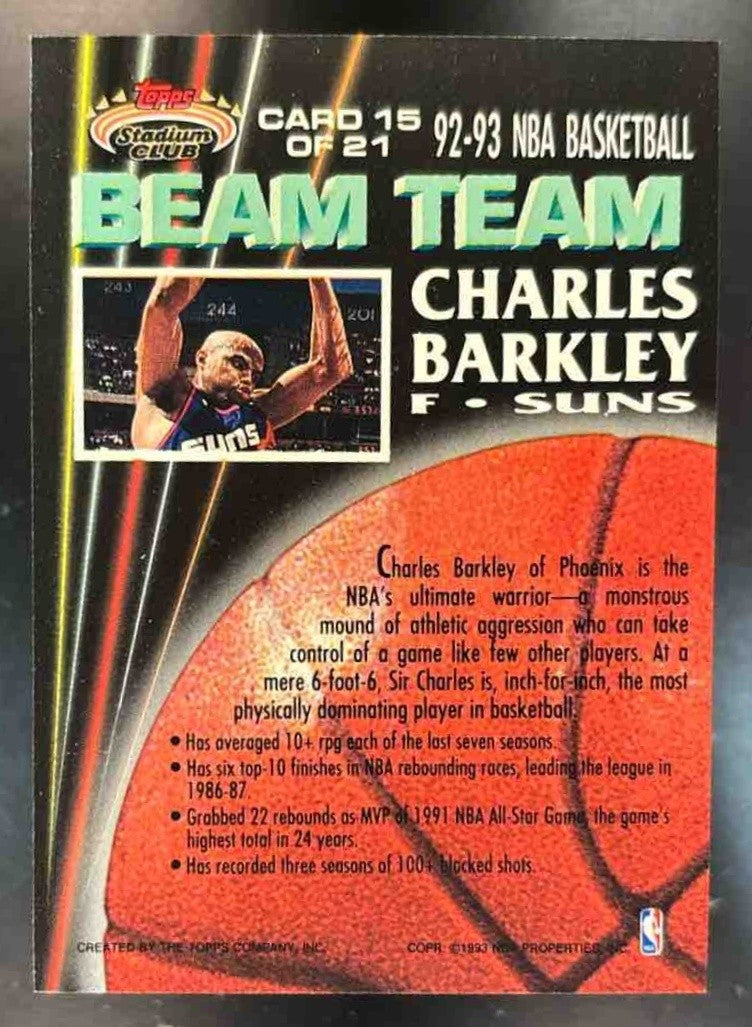 1992-93 Topps Stadium Club Charles Barkley Beam Team #15 Phoenix Suns - Sports Cards