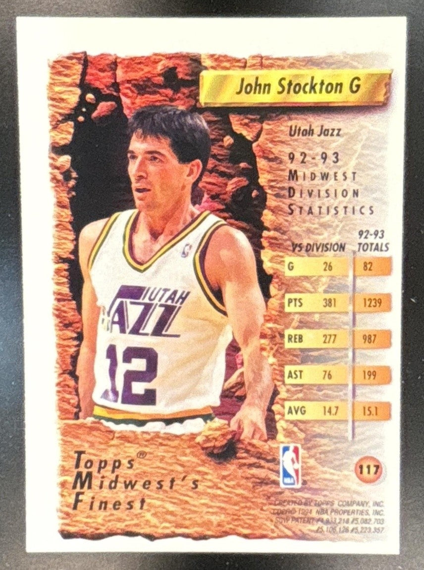 1993-94 Topps Finest John Stockton Refractor #117 Utah Jazz - Sports Cards