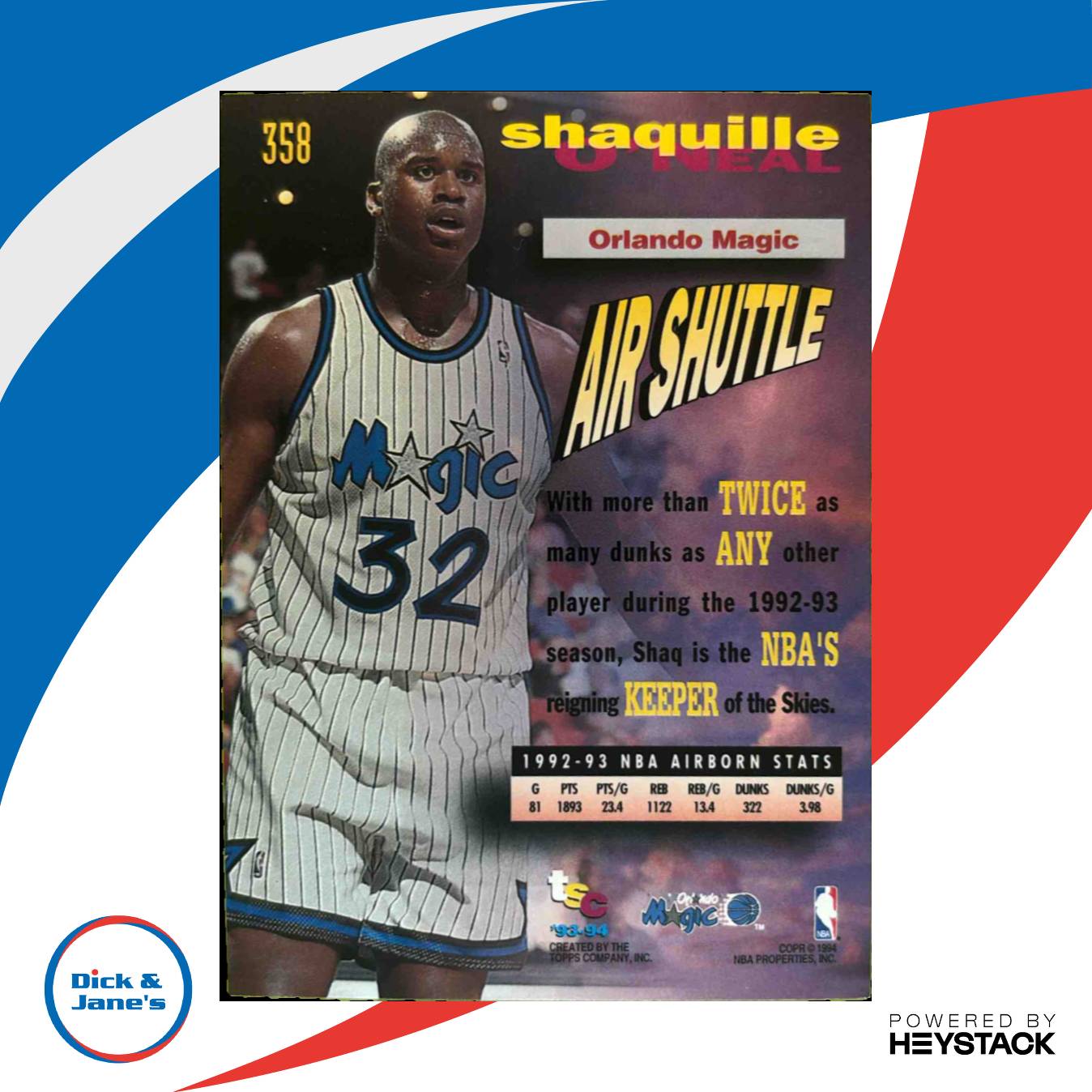 1993-94 Topps Stadium Club Shaquille O’Neal First Day Issue #358 Orlando Magic - Sports Cards