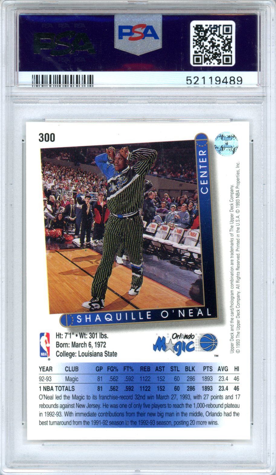 1993 Upper Deck Shaquille O’Neal #300 PSA 10 - Graded Sports Cards