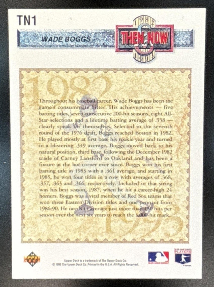 1993 Upper Deck Wade Boggs Then and Now #TN1 Boston Red Sox - Sports Cards
