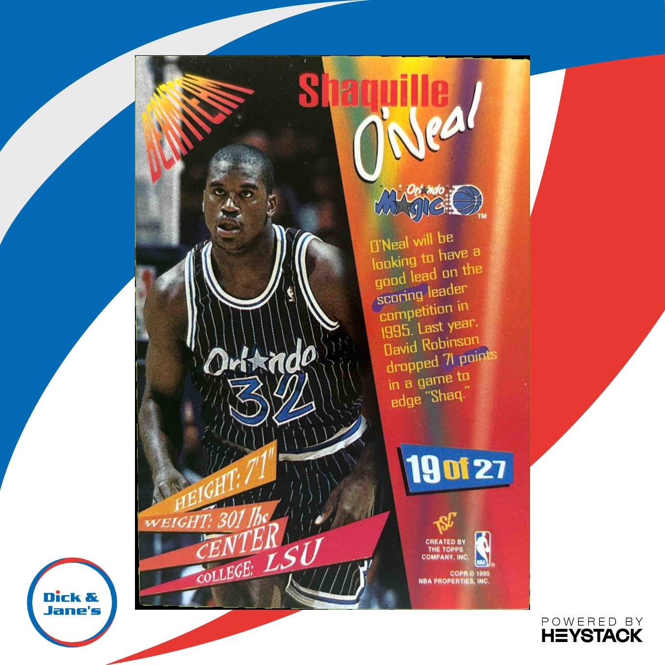 1994-95 Topps 95 Stadium Club Shaquille O’Neal Beam Team #19 Orlando Magic - Sports Cards