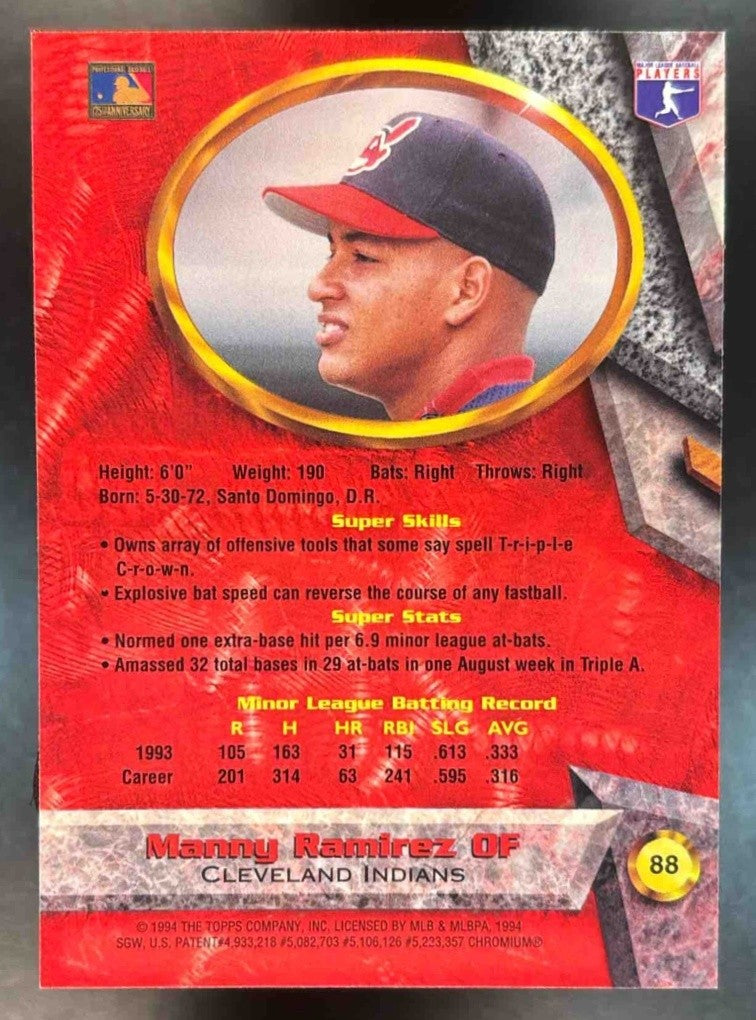 1994 Bowman’s Best Manny Ramirez Red Refractor #88 Cleveland Indians - Sports Cards