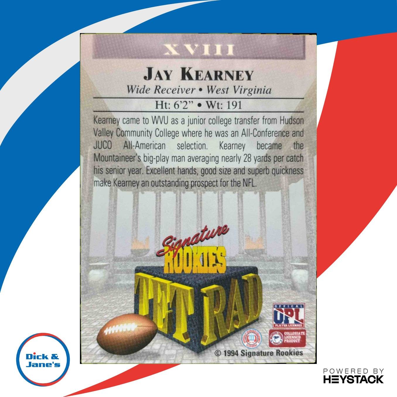 1994 Signature Rookies Tetrad Jay Kearney Auto /7750 #XVIII - Sports Cards