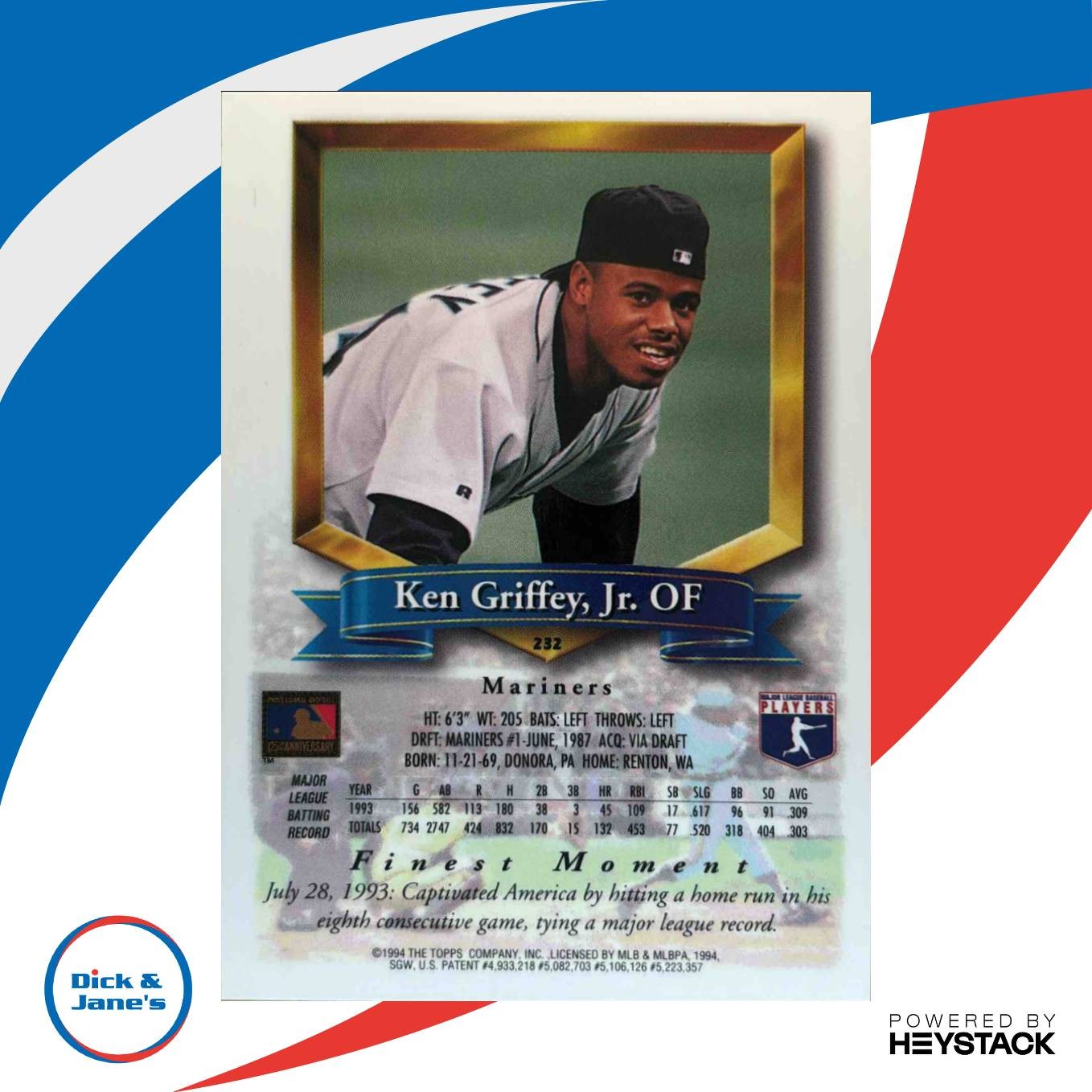 1994 Topps Finest Ken Griffey Jr. #232 Seattle Mariners - Sports Cards
