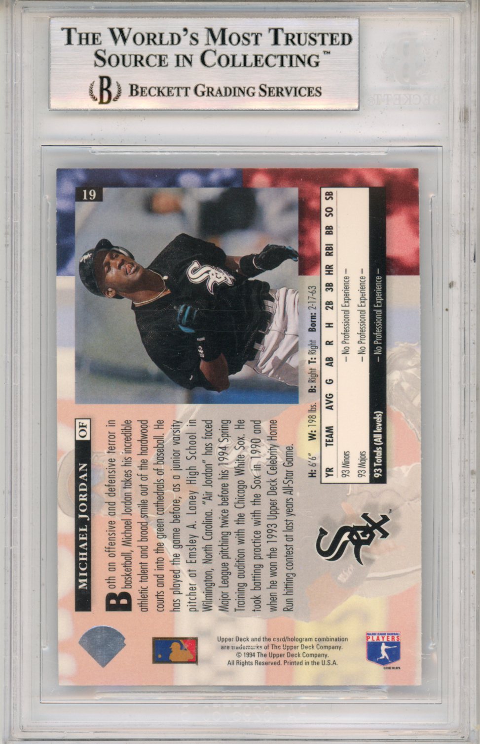 1994 Upper Deck Michael Jordan Rookie #19 BGS 9 Chicago White Sox - Graded Sports Cards