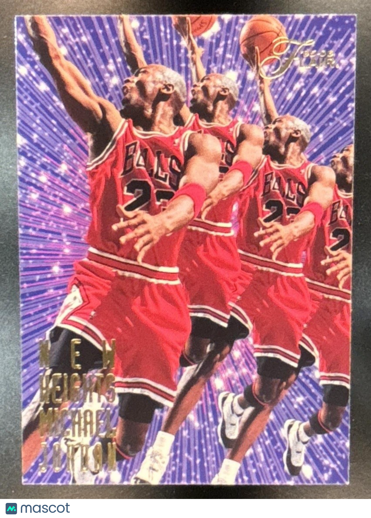 1995-96 Fleer Flair Michael Jordan New Heights EX (CREASE ON BACK) #4 Bulls - Sports Cards