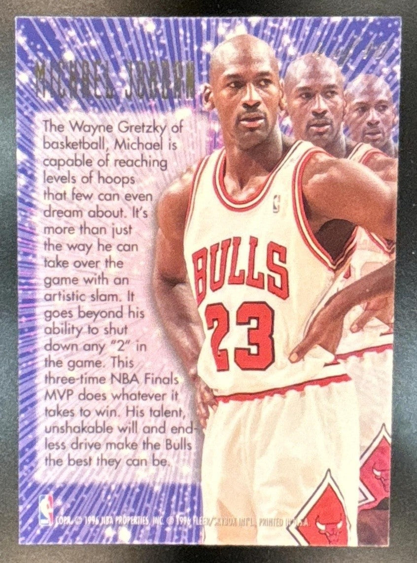 1995-96 Fleer Flair Michael Jordan New Heights VG-EX (CREASE ON BACK) #4 Bulls - Sports Cards