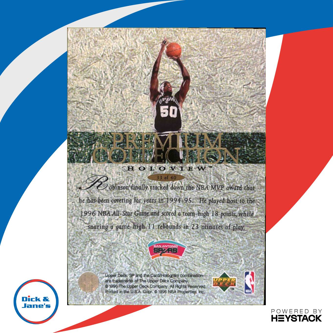 1995-96 SP David Robinson Premium Collection Holoview #33 San Antonio Spurs - Sports Cards
