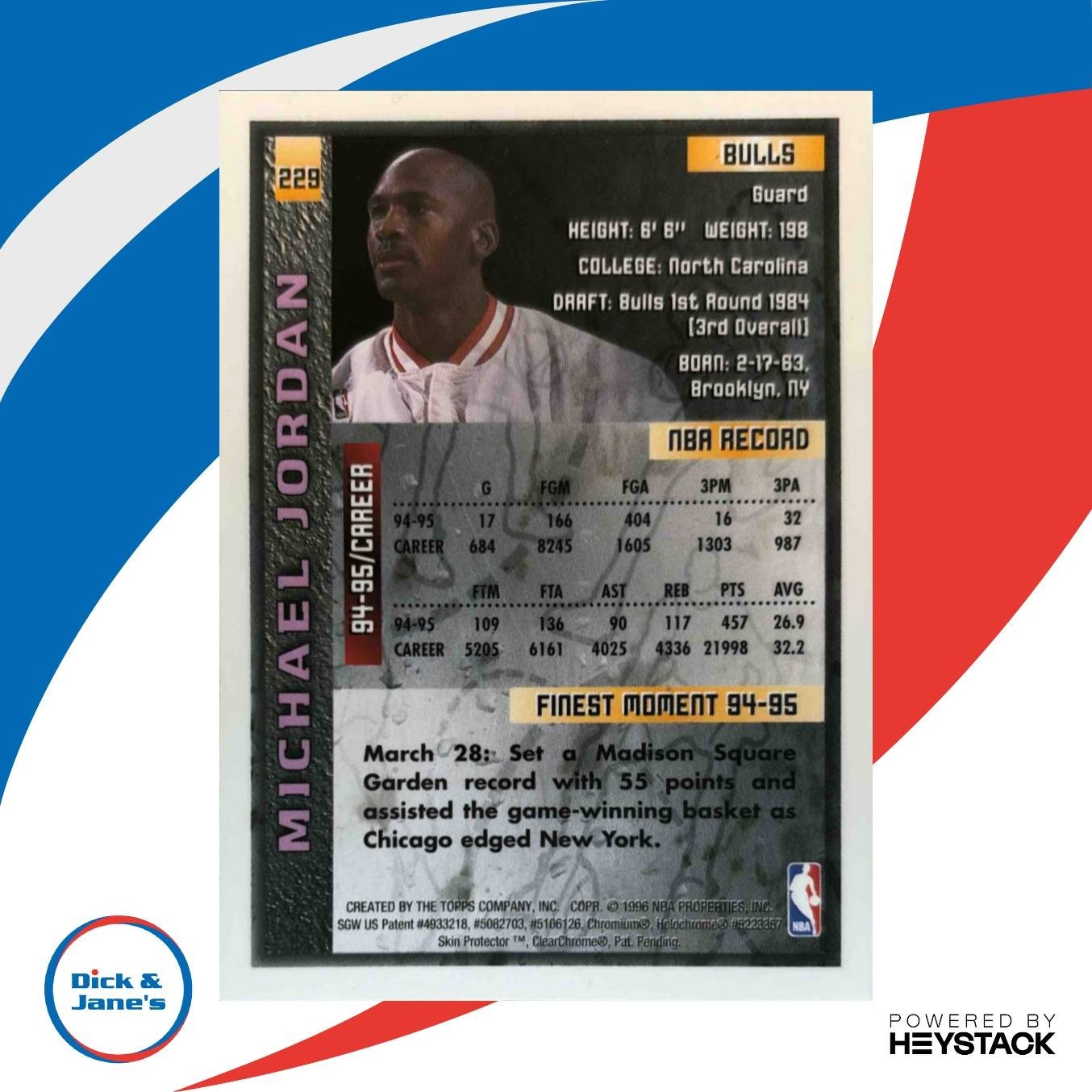 1995-96 Topps Finest Michael Jordan #229 Chicago Bulls - Sports Cards