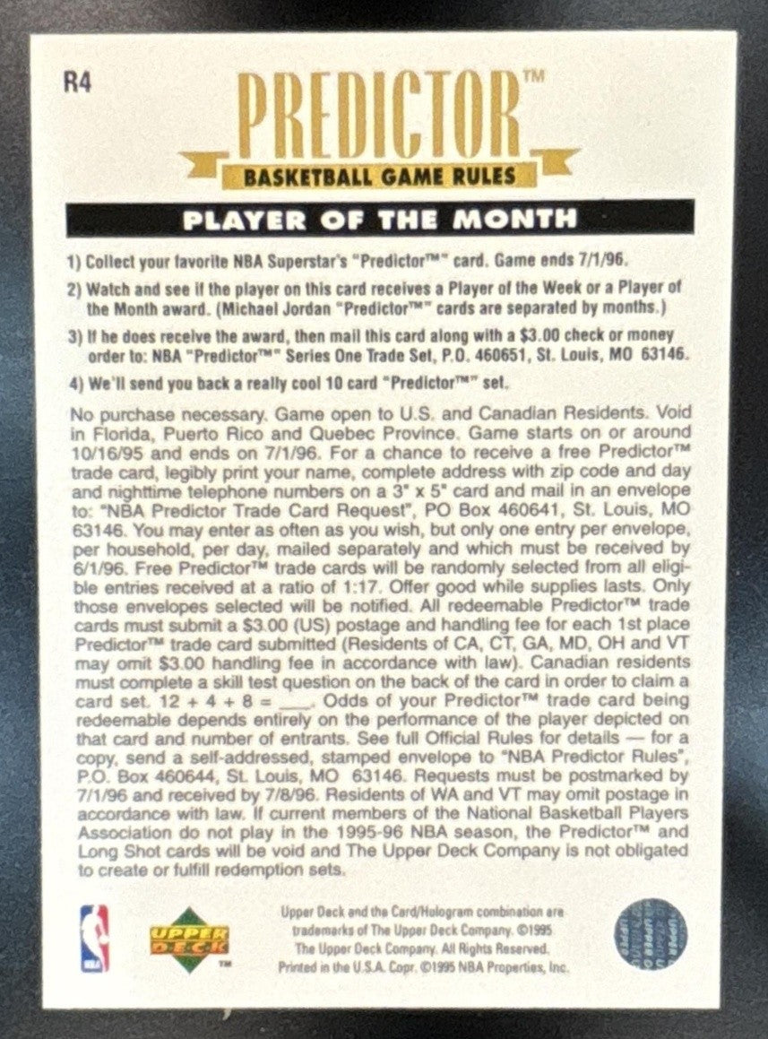 1995-96 Upper Deck Michael Jordan Predictors: Player of the Month Chicago Bulls - Sports Cards