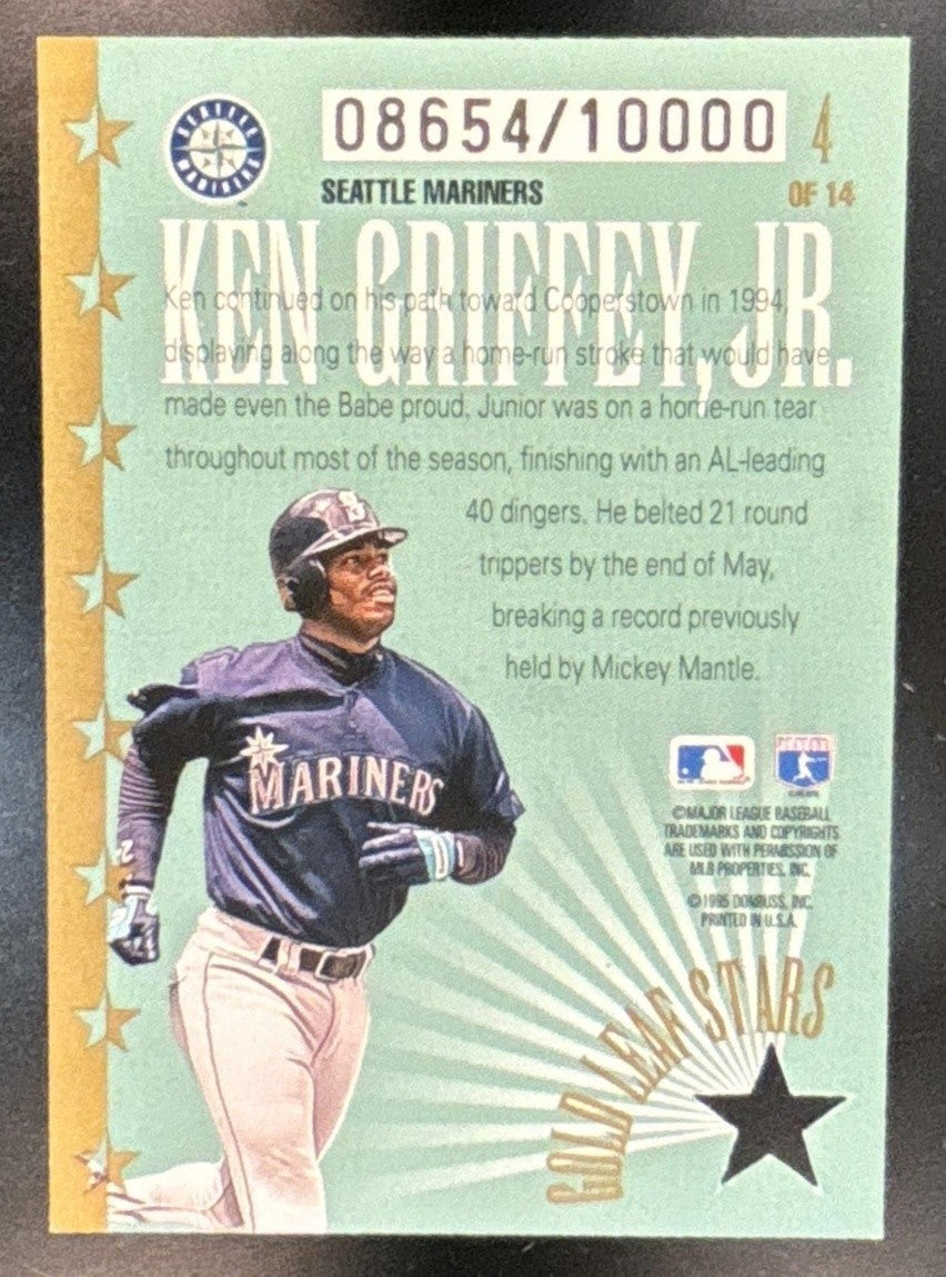 1995 Leaf Ken Griffey Jr. Gold Stars /10000 #4 Seattle Mariners - Sports Cards