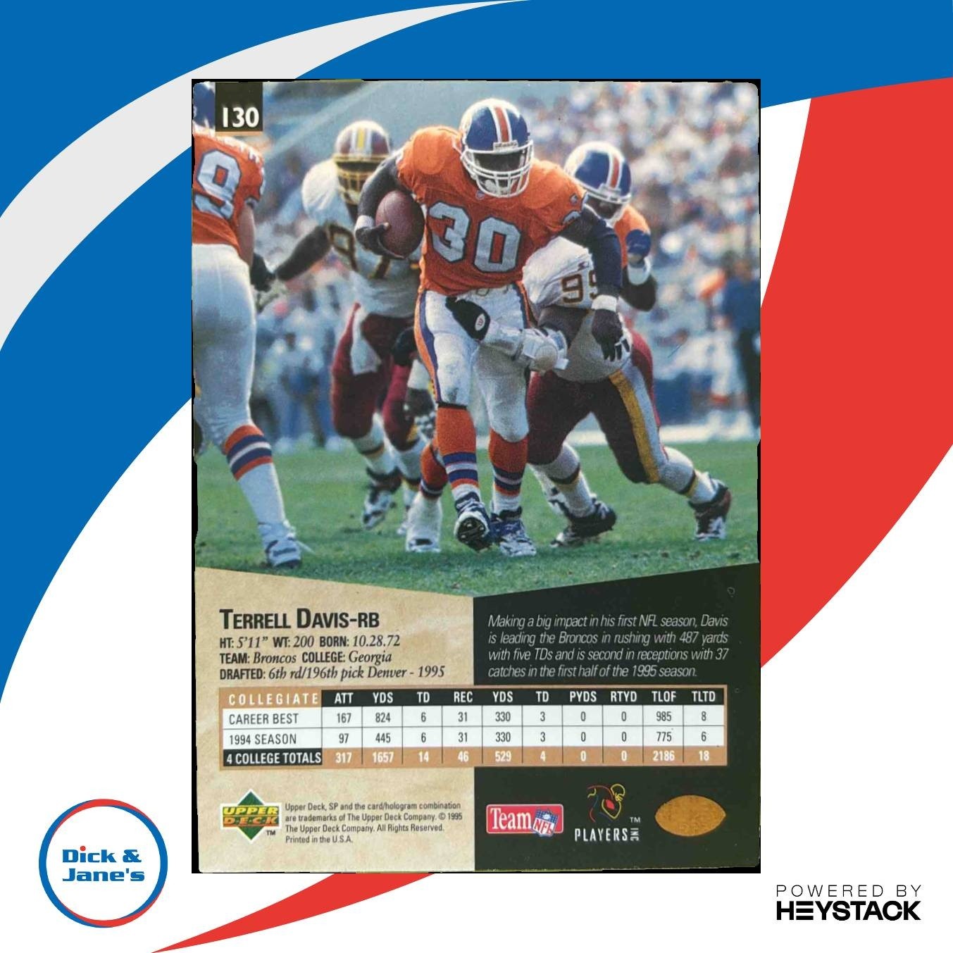 1995 SP Terrell Davis #130 RC Denver Broncos - Sports Cards