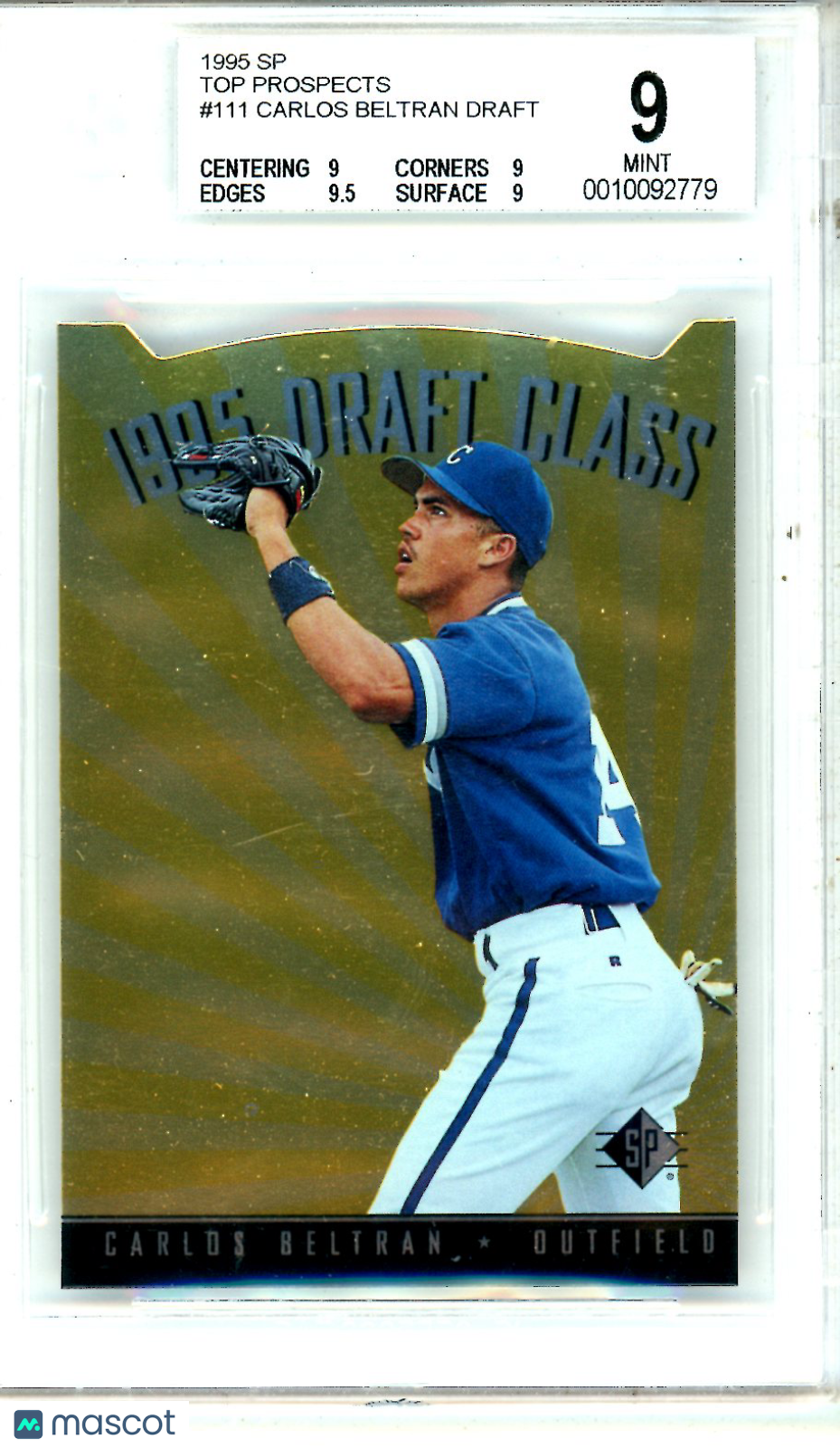 1995 SP Top Prospects Carlos Beltran DRAFT Rookie #111 BGS 9 Kansas City Royals - Graded Sports Cards