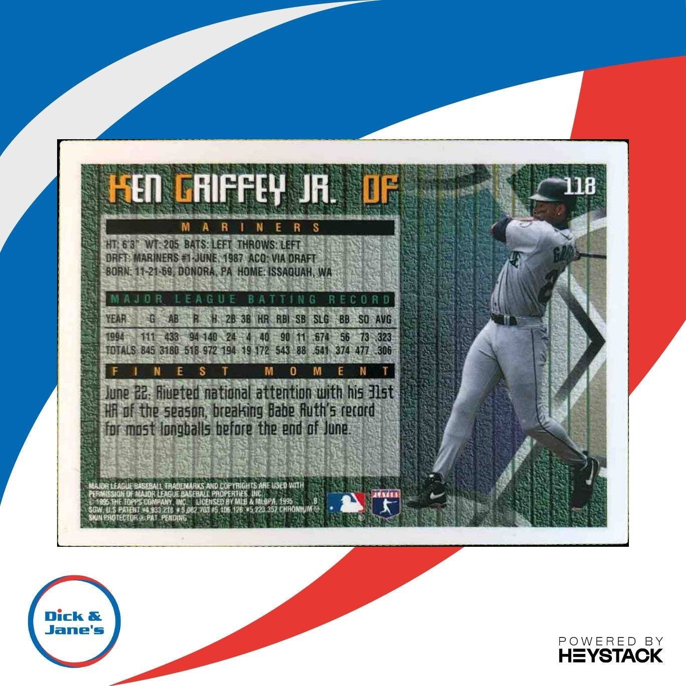 1995 Topps Finest Ken Griffey Jr. #118 Seattle Mariners - Sports Cards