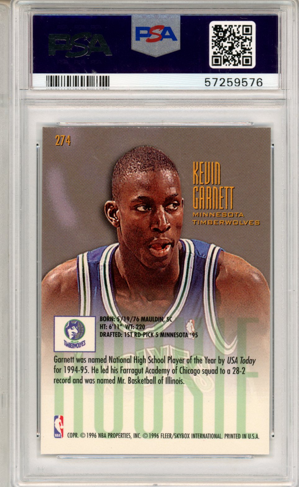 1995 Ultra Kevin Garnett #274 PSA 10 - Graded Sports Cards