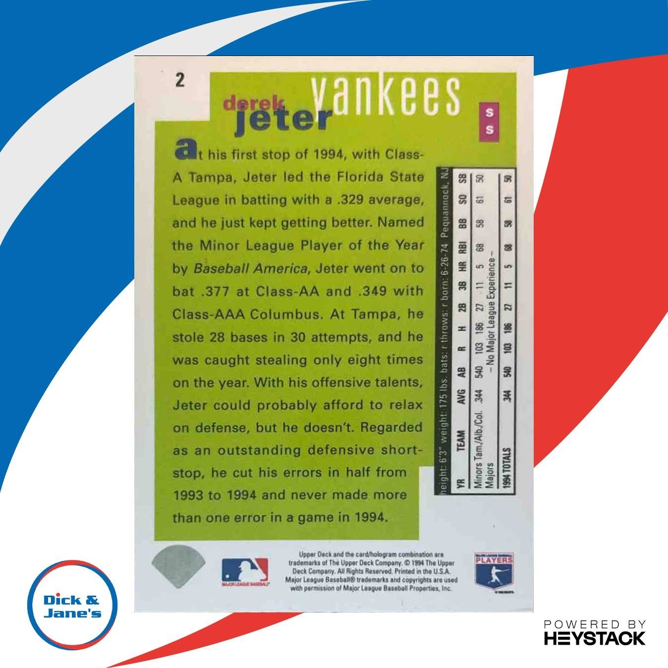 1995 Upper Deck Collector’s Choice SE Derek Jeter Silver Signature #2 RC Yankees - Sports Cards