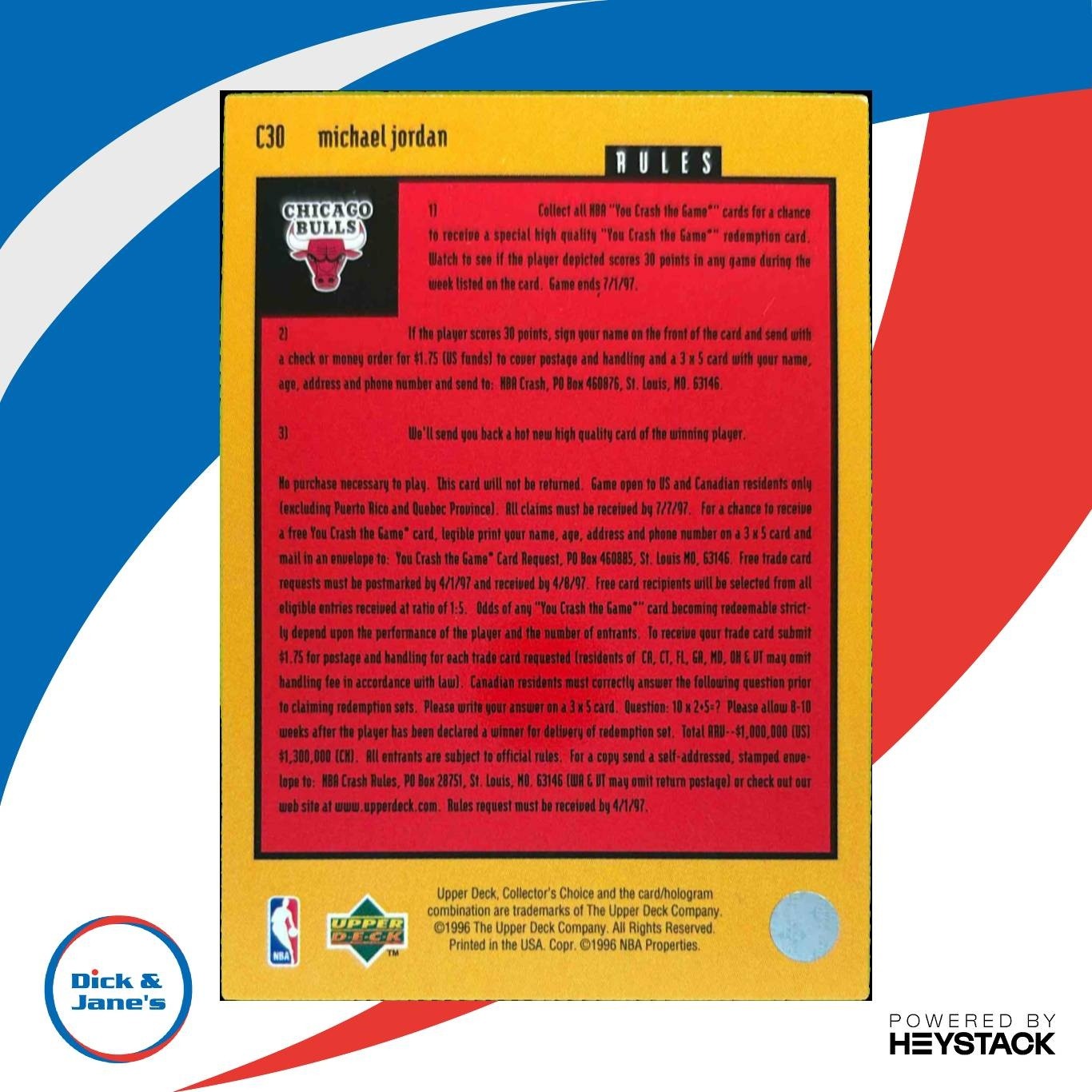 1996-97 Collectors Choice Italian Michael Jordan Crash the Game #C30b Bulls - Sports Cards