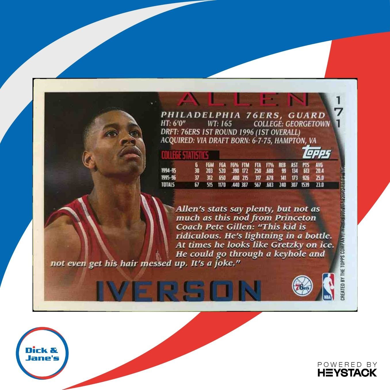 1996-97 Topps Allen Iverson #171 RC 76ers - Sports Cards