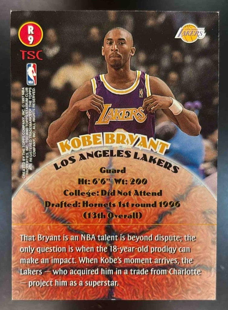 1996-97 Topps Stadium Club Kobe Bryant Rookies #R9 RC Los Angeles Lakers - Sports Cards
