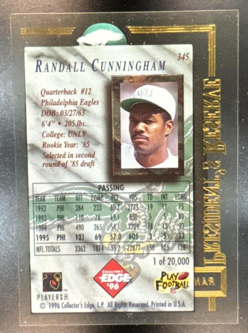 1996 Collector’s Edge President’s Reserve Randall Cunningham #345 Eagles - Sports Cards