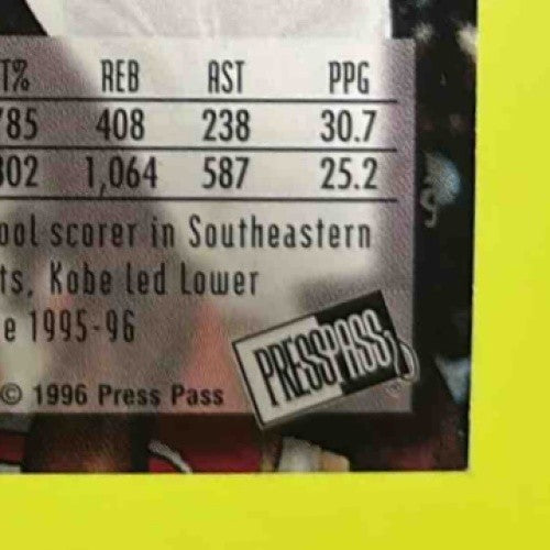 1996 Press Pass Kobe Bryant #13 Gold Foil Los Angeles Lakers Rookie Card - Sports Cards