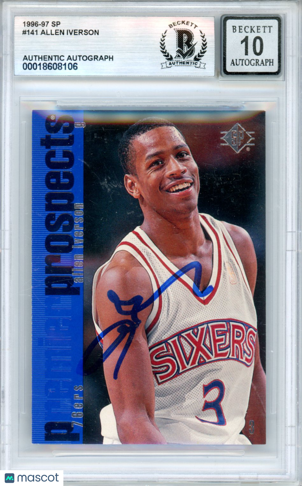1996 SP Allen Iverson Rookie #141 BGS Authentic Auto Premier Prospects - Graded Sports Cards