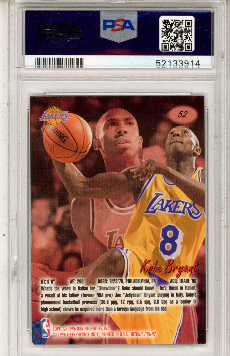 1996 Ultra Kobe Bryant #52 PSA 6 - Graded Sports Cards