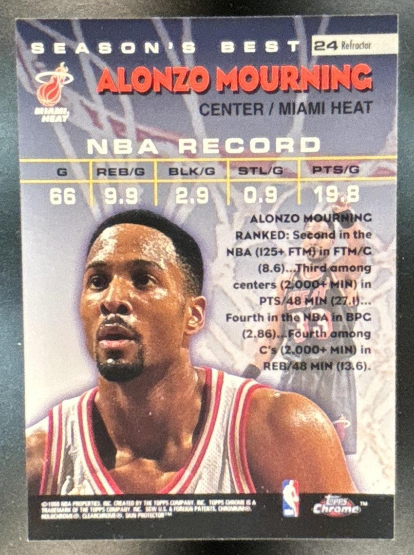 1997-98 Topps Chrome Alonzo Mourning Season’s Best Refractor #24 Miami Heat - Sports Cards
