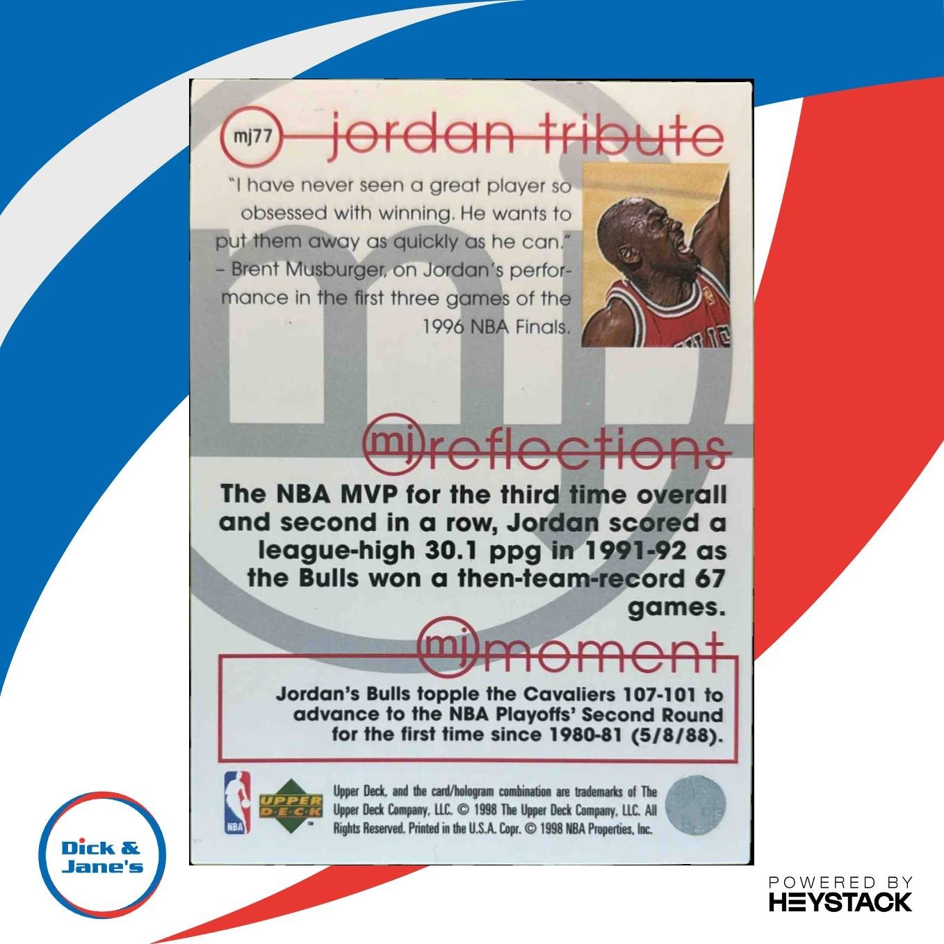 1997-98 Upper Deck Michael Jordan Tribute #MJ77 Chicago Bulls - Sports Cards