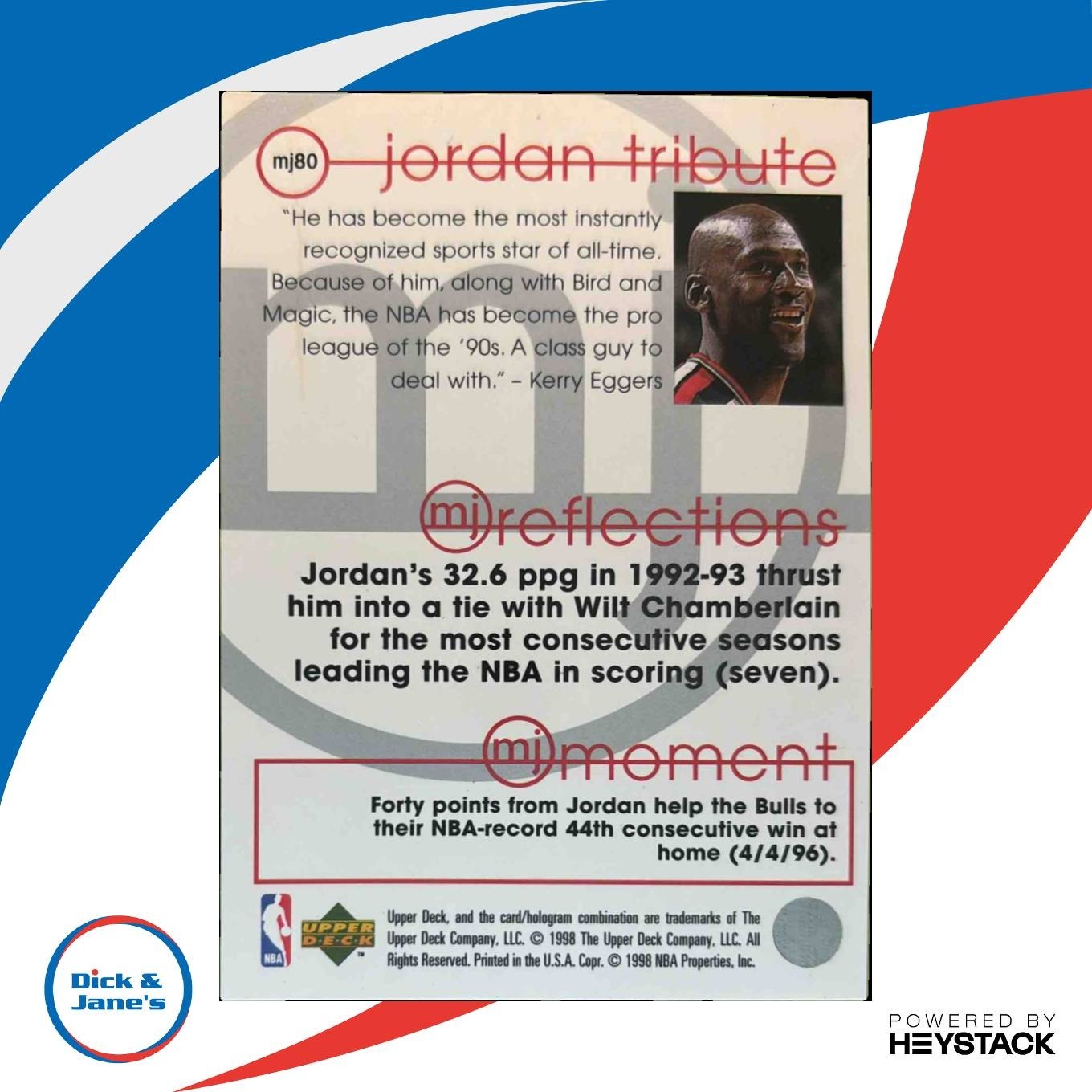 1997-98 Upper Deck Michael Jordan Tribute #MJ80 Chicago Bulls - Sports Cards